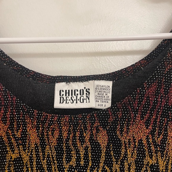 Vintage Flames Biker Sparkly Black Red Patterned Tank Top - Picture 2 of 4